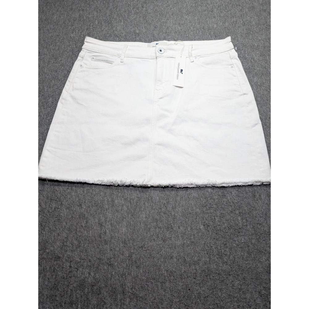 Vineyard Vines Womens White Denim Mini Skirt Raw Hem Size 14 NWT